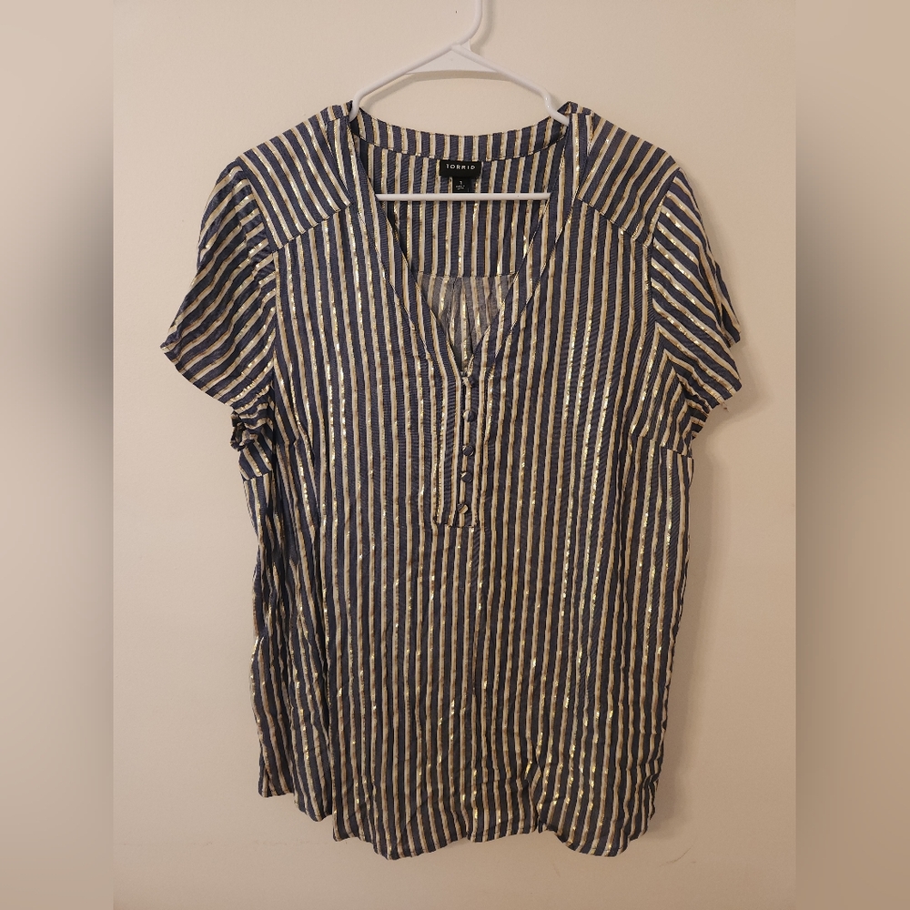 Torrid Blue and White Striped Blouse
